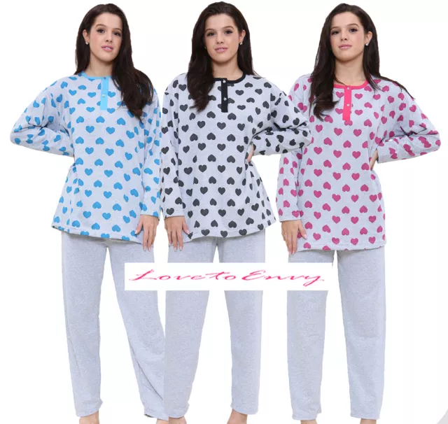 Ladies Fleece Pyjama Set Soft Warm Crew Neck Top Pants Loungewear Nightwear  UK