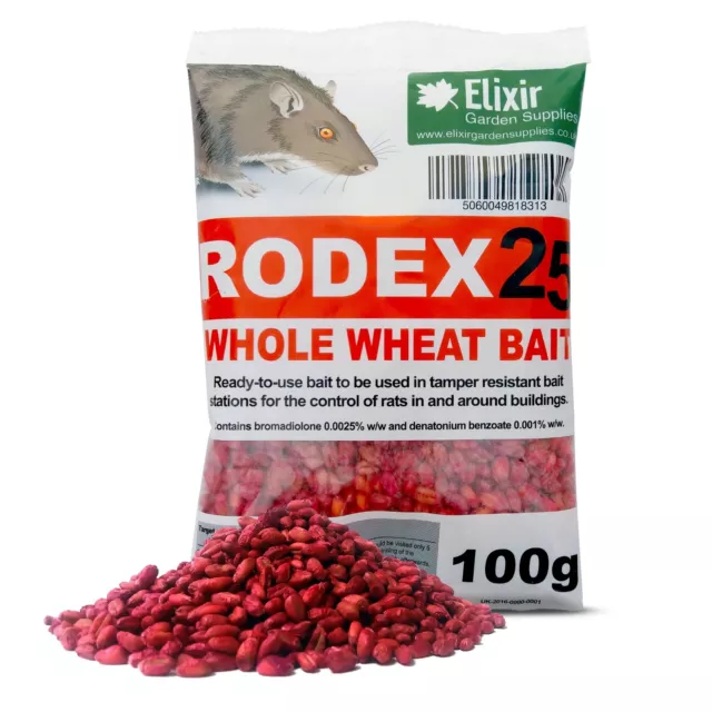 Rodex25 Whole Wheat Grain Rat/Mouse Poison | STRONGEST AVAILABLE | One Dose Kill