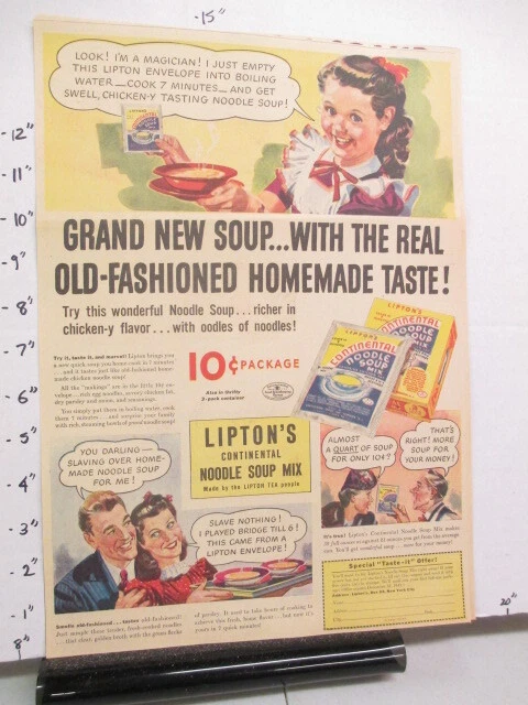 newspaper ad 1940s LIPTON Continental noodle soup WWII American Weekly GIRL