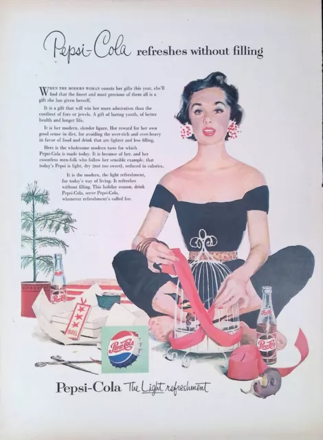 Vintage Print Ad 1950's Christmas Pepsi Cola Pretty Girls Bird Cage Gift Wrapped