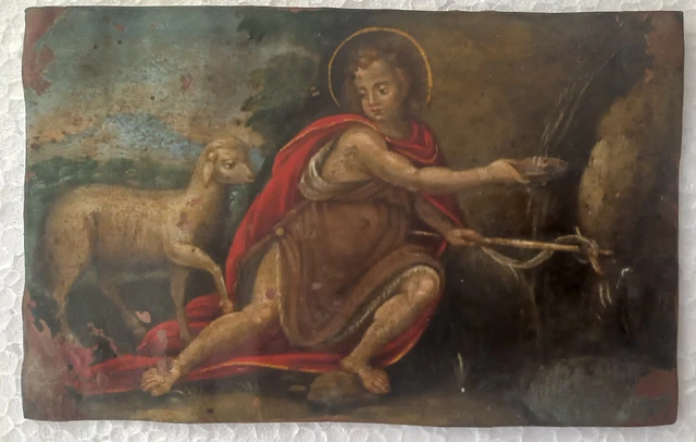 Antico dipinto ad olio su rame - epoca: 600- san giovannino-