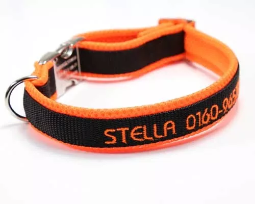 Exclusives Halsband bestickt mit Name Telefonnummer personalisiert Hundehalsband