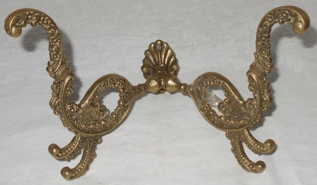 Large  Ornate  Vintage  Double Wall Hook  Fancy Brass Metalwork Design