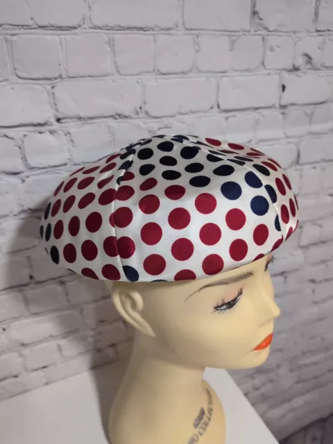 Vintage Hochschild Kohn Silk Red White Blue Polka Dot Pillbox Woman's Hat