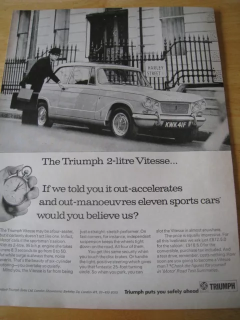 Triumph 2Litre Vitesse Car Kwk 41F Plate 1968 Advert Image Approx A4 Size File Q