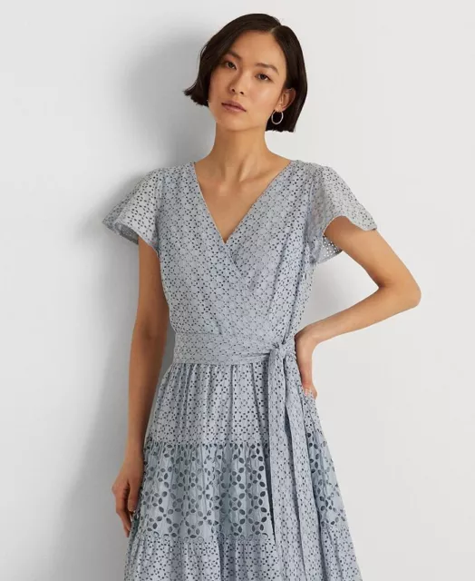 LAUREN Ralph Lauren Cotton Eyelet Blue Midi Dress L138407 Size 2 2