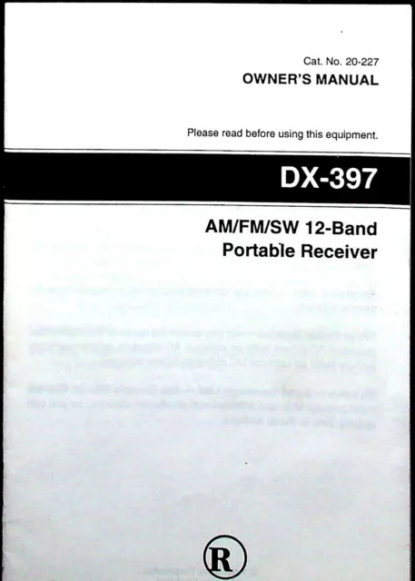 Radio Shack Dx-397 Shortwave Receiver Original Instruction Manual