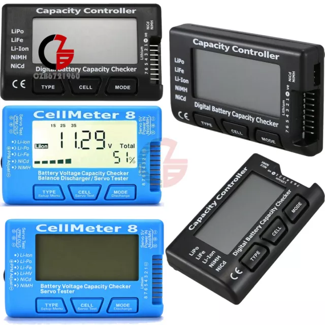 Digital Battery Capacity Checker RC Cell Meter 7/8Capacity LiPo LiFe Li-ion NiMH