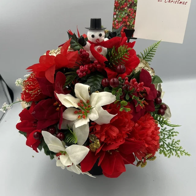 Quality Artificial Christmas  Arrangement Grave vase / Memorial / Crem Pot Red