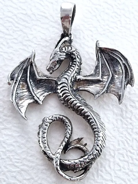 Drache 925 Silber 40 mm Amulett Schmuck Anhänger MASSIV  Stärke Weisheit Schutz