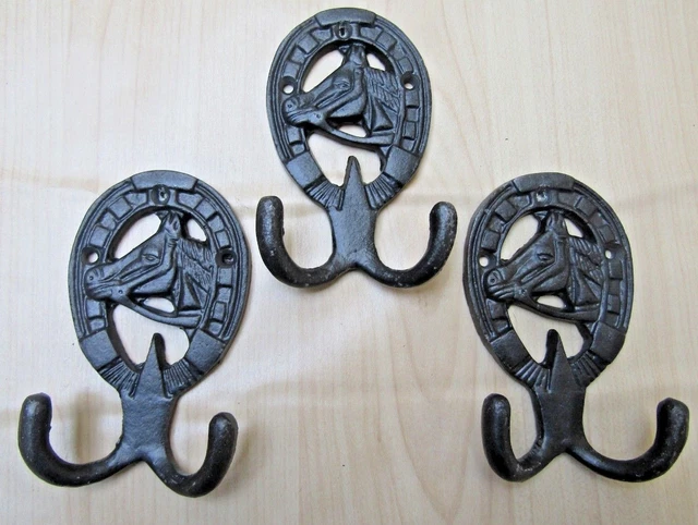 PACK OF 3 cast iron vintage style rustic old double coat hooks shabby chic