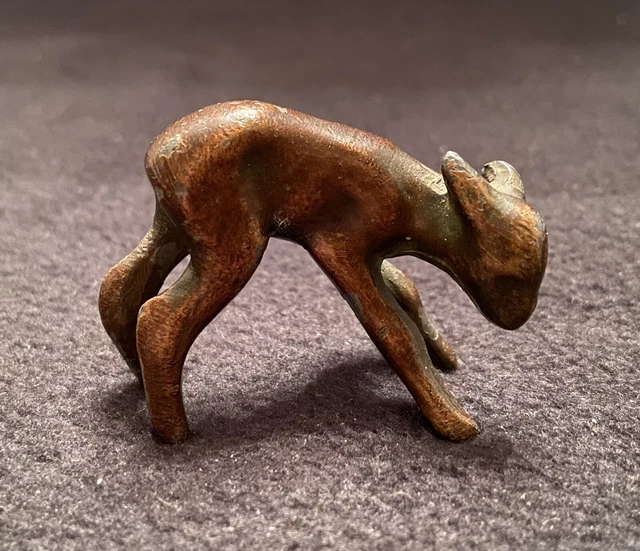 Vintage METAL MINI COW CALF FIGURINE-Brass or Bronze-1 1/2" X 2"-Non Magnetic