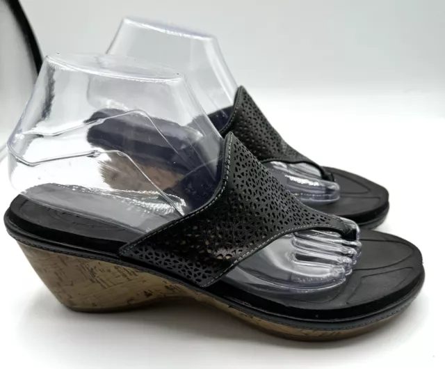 DR SCHOLLS CORK Wedge Black Thong Sandals Cut Out WMDS1560000 Size 8.5 ...