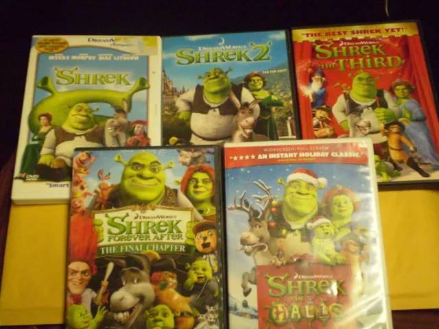 (5) DREAMWORKS' SHREK Children's DVD Lot: Shrek 1, 2, 3 & 4 + Christmas ...
