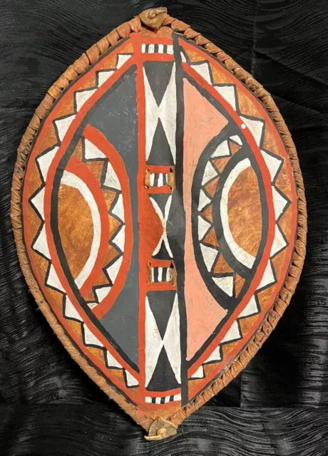 Vintage 20” African Maasai Warrior Tribal Shield Buffalo Hide Hand Painted