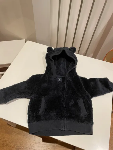 Boys/Girls Baby Gap Soft Black Fleece Hoodie/Hooded Sweatshirt Age 6-12 Months