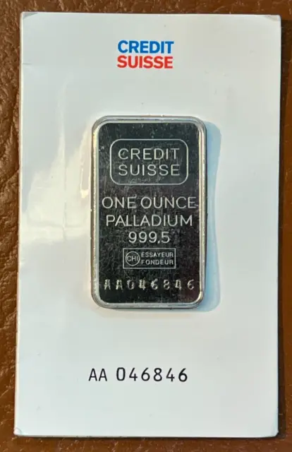 1 oz Palladium Bar Credit Suisse Sealed in Assay - .9995 Fine Bullion Bar