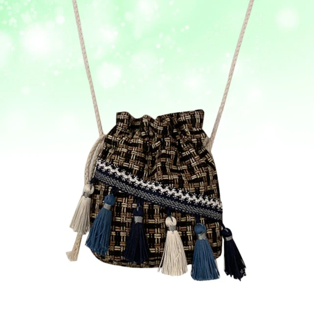 Straw Weaving Bucket Bag Single Shoulder Ethnic Style Tassel Casual Beach