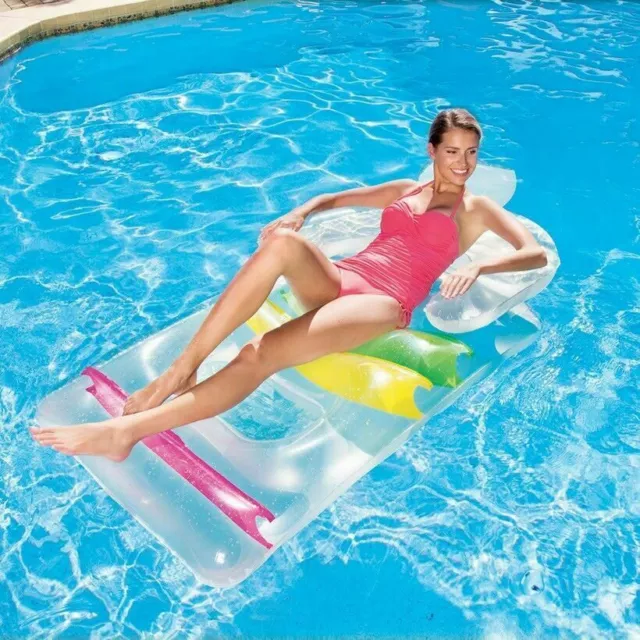 Inflatable Adult Recliner Lounger Lilo Swimming Pool Float With Backrest Airbed