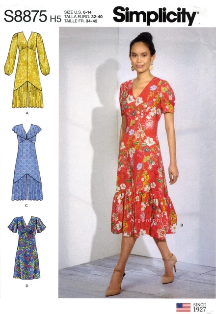 Simplicity 8875  Misses Ruffled Straight Hem Pullover Dress 6-24 Sewing Pattern