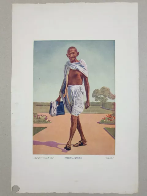Vintage 40's Stampa Gandhi Con Documenti 10in x 1