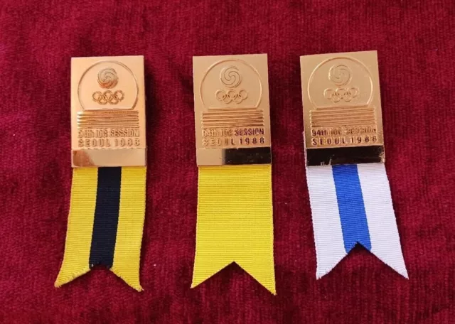 3 IOC Badges: 94th Session IOC Seoul 1988 Korea: International Olympic Committee