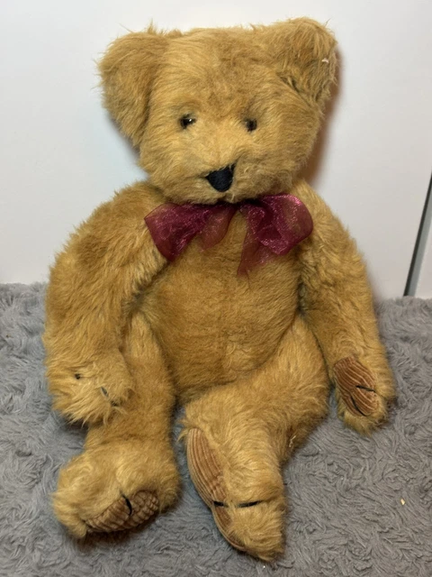 VINTAGE RUSS BERRIE Fitzsimmons Teddy Bear Plush Toy Brown with Red Bow ...