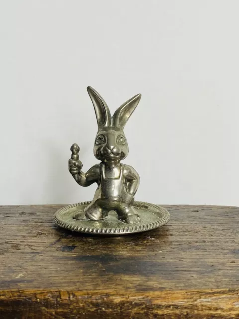 Lovely Vintage Ring Holder. Silver Plated Rabbit Ornament. Seba 1970s VGC