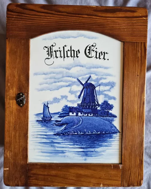 Boite à oeufs " FRISCHE EIER " vers 1900  bois & porcelaine : Moulin & Bateau