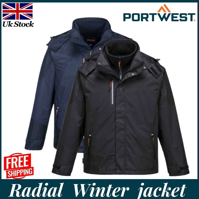 Portwest Waterproof 3-in-1 Radial Jacket Windproof Hood Winter Warm Mens Coat Uk