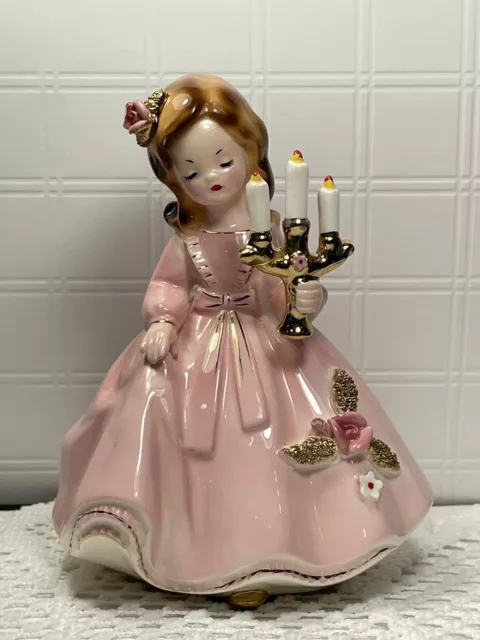 Josef Originals Birthday Party Girl series W/ Candelabra Pink Dress Roses As Is