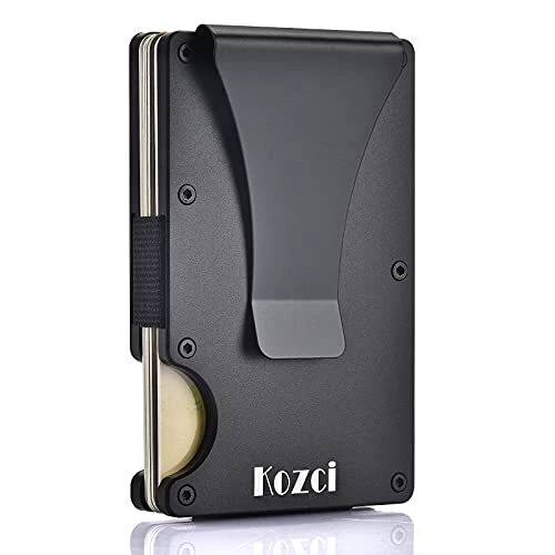 Slim Metal Wallet RFID Blocking Card Holder Case - Black Aluminum, Money Clip