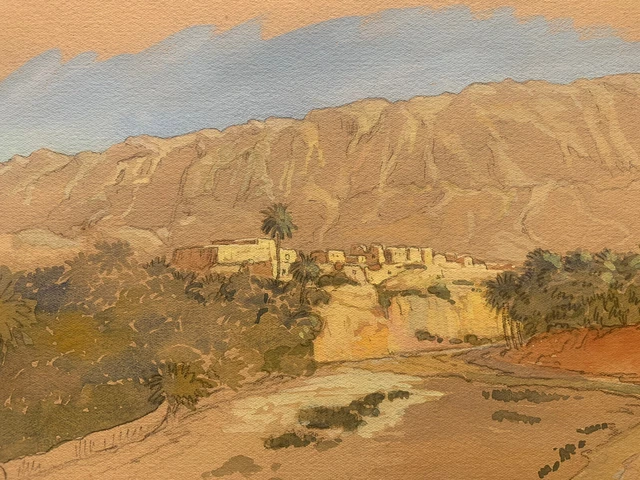 Aquarelle Encadrée Signée Daniel Bidon - Paysage Des Pyrénées Béarnaises à Pau - Œuvre D'art Originale