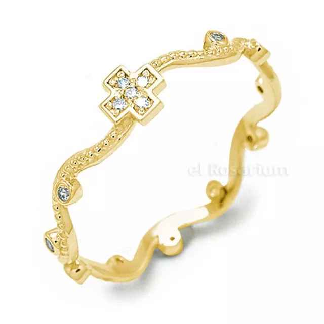 Rosary Ring PR43 10K Real Solid Gold Catholic Christian Ring (US 4 ~ 11)
