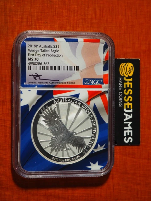 2019 P $1 Australia Wedge Tailed Silver Eagle Ngc Ms70 John Mercanti Signed Fdp