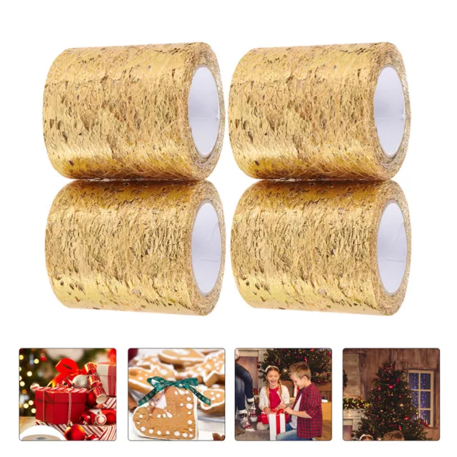 4 Rolls Netzband Geschenkverpackungsgitter Hochzeitsband Goldenes