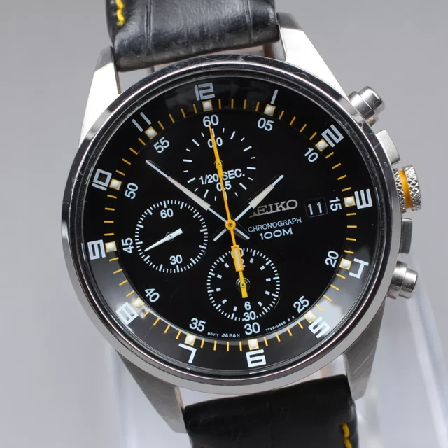 Montre Seiko Quartz Chronographe 7T92 - Boîtier Acier 40mm, Résistance 100m, Pile Neuve, Occasion Bon état
