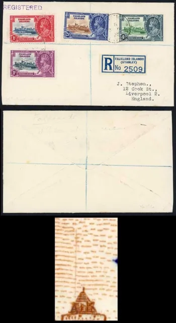 Falkland Is SG140d 1935 Jubilee 2 1/2d Flagstaff on right hand Turret on Cover