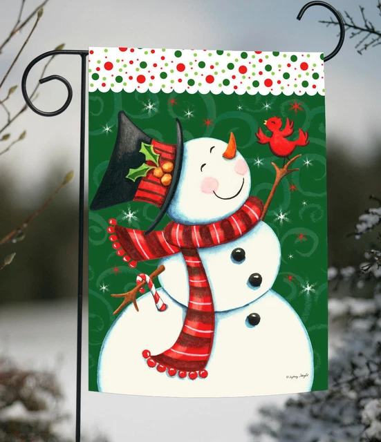 Toland Dancing Snowman 12x18 Winter Christmas Snow Cardinal Bird Garden Flag