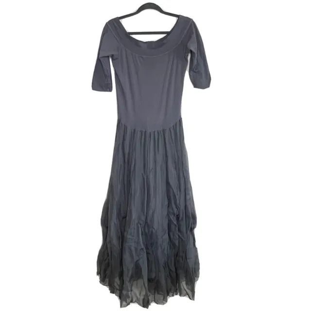 Luna Luz Asymmetric Chiffon  Midi Dress Lagenlook 3/4 Sleeve Gypsy Medium USA