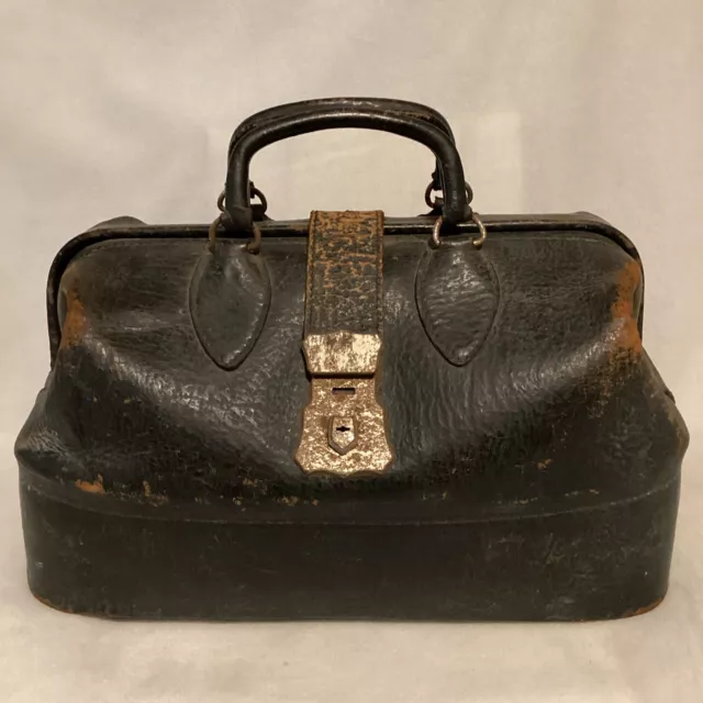 Vintage Schell 729-20-16 Black Grain Cowhide Physician Doctors Medical Bag