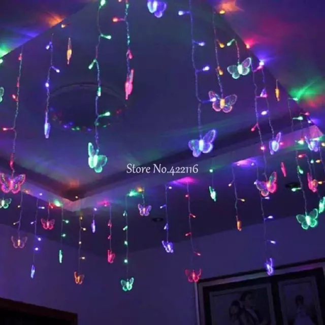 Tira De Luces LED Con Forma De Mariposa 3D Para Cortina Navideñas Decoración Luz