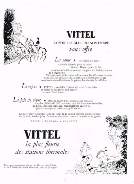 PUBLICITE ADVERTISING   1953   VITTEL  station  thérmale