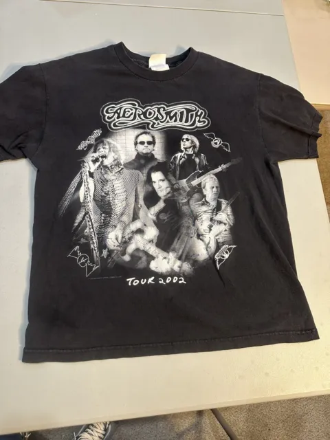 Vintage 2002 Aerosmith world tour band/concert double sided large L graphic Tee