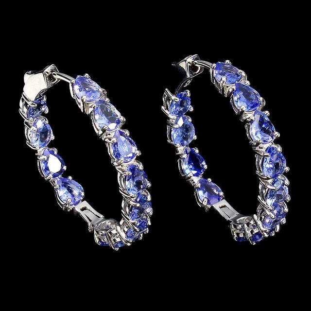 Unheated Pear Tanzanite 5x4mm 14K White Gold Plate 925 Sterling Silver Earrings