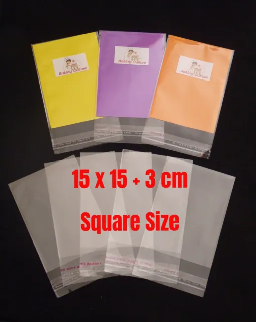 100 CELLOPHANE BAGS - 15 cm x 15 cm +3 cm lip- SELF SEAL - Free Postage