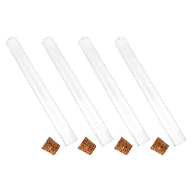 4pcs Transparent Test Tube with Cork Stopper Flat Round Bottom Glass Bottles