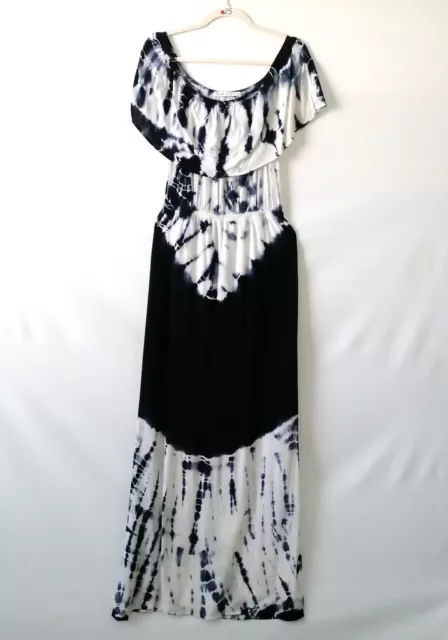 Fraiche By J Womens White Blue Tie Dye Ruffle Off The Shoulder Maxi Dress Size S