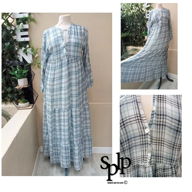 Robe Longue Fluide En Voile - Kilky Paris - Motif Fleuri Bleu Ciel - Taille Unique/M - Neuf étiqueté