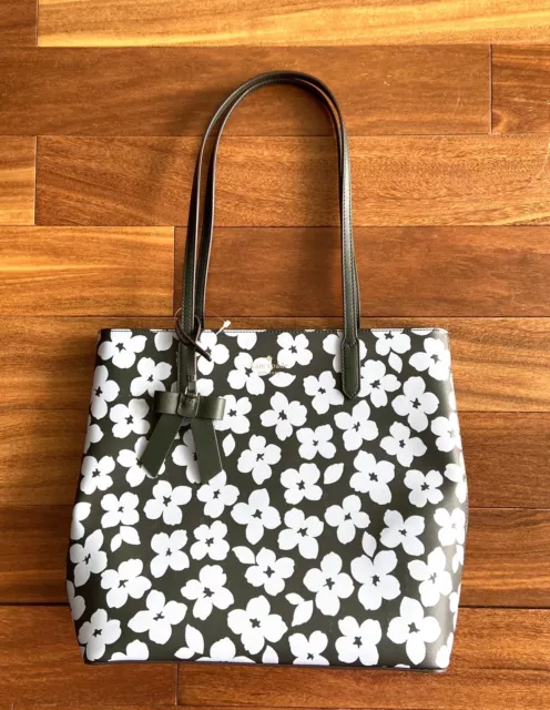 Kate Spade Graphic Blooms Tote Dark Green NWT
